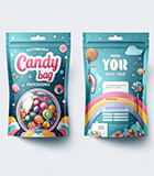 Custom candy packaging bags with colorful artwork and stand up pouch structure