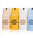 Custom printed coffee packaging bags with matte finish and premium branding design