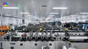 Automated bag making production line for custom flexible packaging and stand up pouches