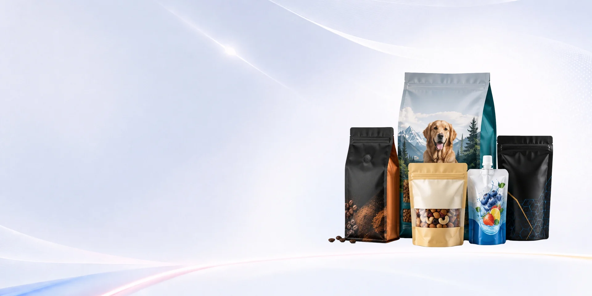 OEM and ODM flexible packaging factory manufacturing custom food packaging bags, coffee bags, pet food bags and spout pouches