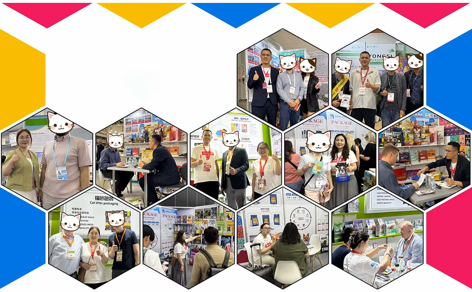Honghai Packaging team meeting international clients at global packaging exhibitions for custom flexible packaging and stand up pouch solutions
