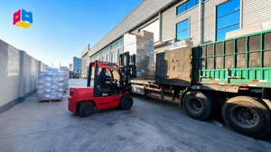 Forklift loading custom packaging bags for international shipping from Honghai packaging factory