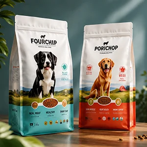 Custom dog food bags in stand up pouch packaging for premium pet food brands
