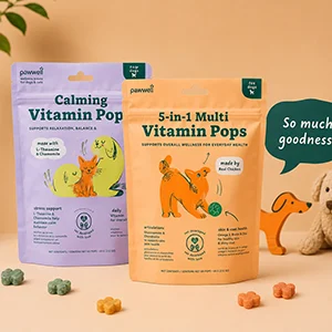 Custom pet vitamin treat pouches for dog and cat supplement packaging