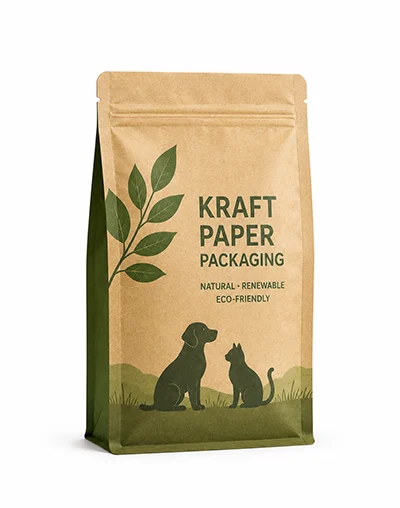 Kraft paper pet food packaging bag for eco friendly dog food and pet treat packaging