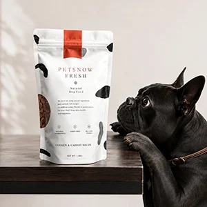 White custom dog food pouch with French bulldog for pet food packaging