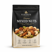 Custom flat bottom food pouch for premium mixed nuts with resealable zipper and high-quality printed finish.