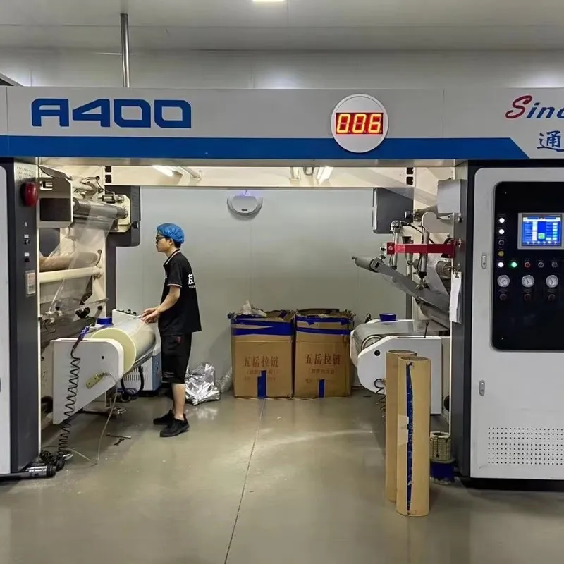 Solvent-free lamination machine for flexible packaging manufacturing, creating strong multi-layer structures with excellent barrier performance.
