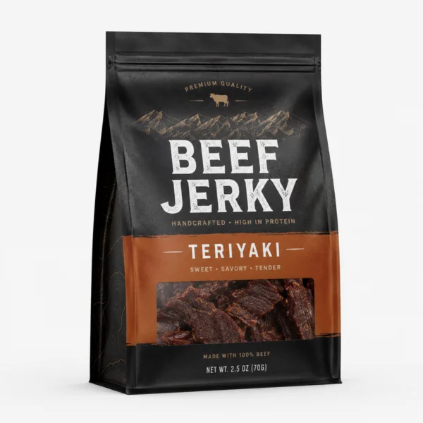 Custom flat bottom beef jerky bag with stable base and premium retail presentation