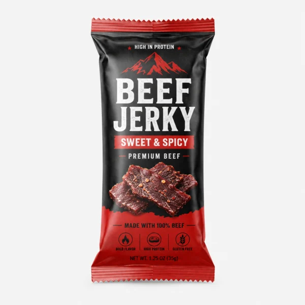 Custom pillow beef jerky bag for beef sticks and automated snack packaging