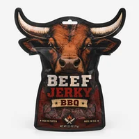 Custom shaped beef jerky pouch review image for promotional snack packaging