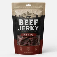 Custom stand up beef jerky pouch review image for retail jerky packaging