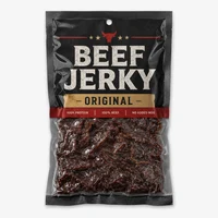 Custom vacuum beef jerky bag review image for reduced-air meat packaging