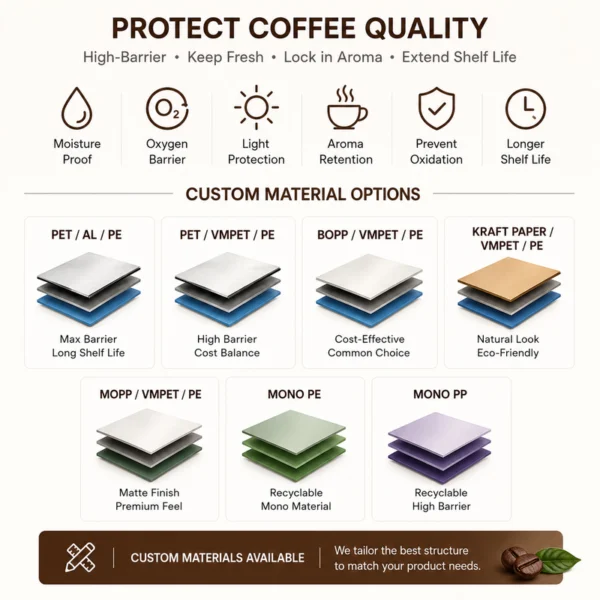 High-barrier coffee bag materials for moisture protection, oxygen barrier, aroma retention and longer shelf life