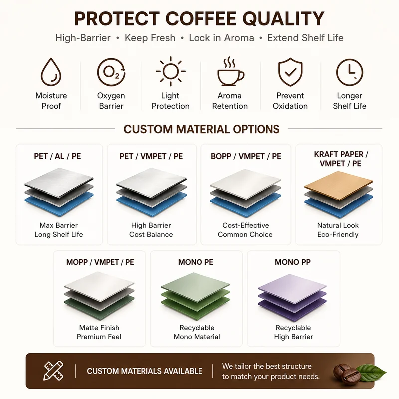 High-barrier coffee bag materials for moisture protection, oxygen barrier, aroma retention and longer shelf life