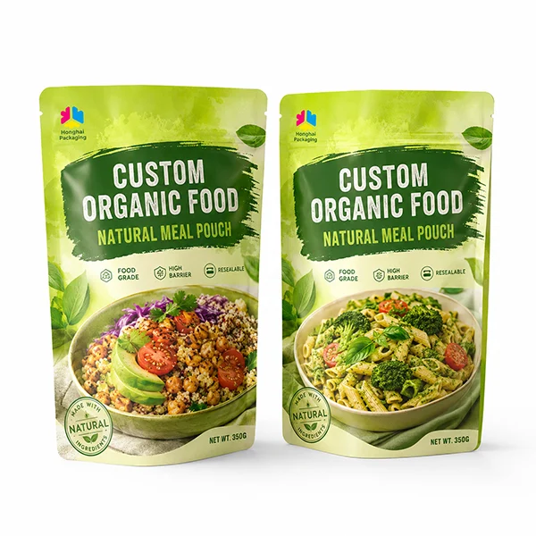 Custom organic food stand up pouches with food-grade materials, high-barrier films and full-color printing for natural food brands