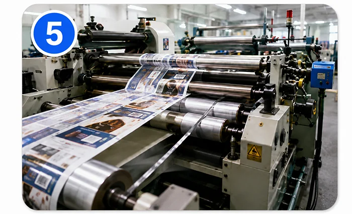 Laminating and bag making process for custom printed flexible packaging