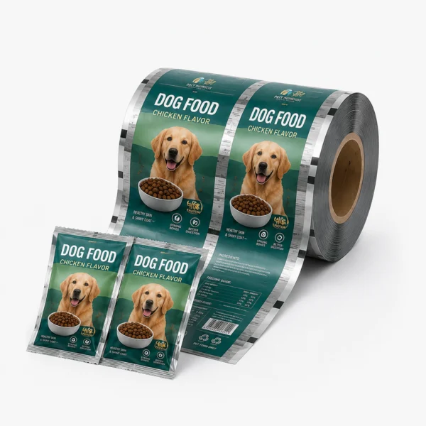Custom pet food roll film for dog food, cat food and pet treat packaging