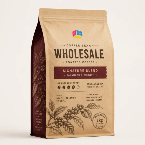 Custom kraft side gusset coffee bag for 1kg wholesale roasted coffee beans