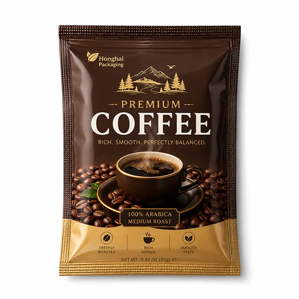 Custom three side seal bag for coffee sample packaging with premium coffee printed artwork