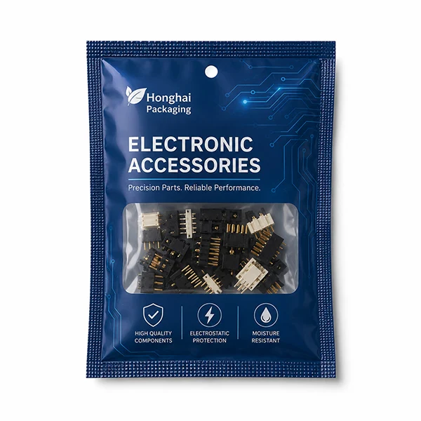 Custom three side seal bag for electronic accessories packaging with clear window and industrial design