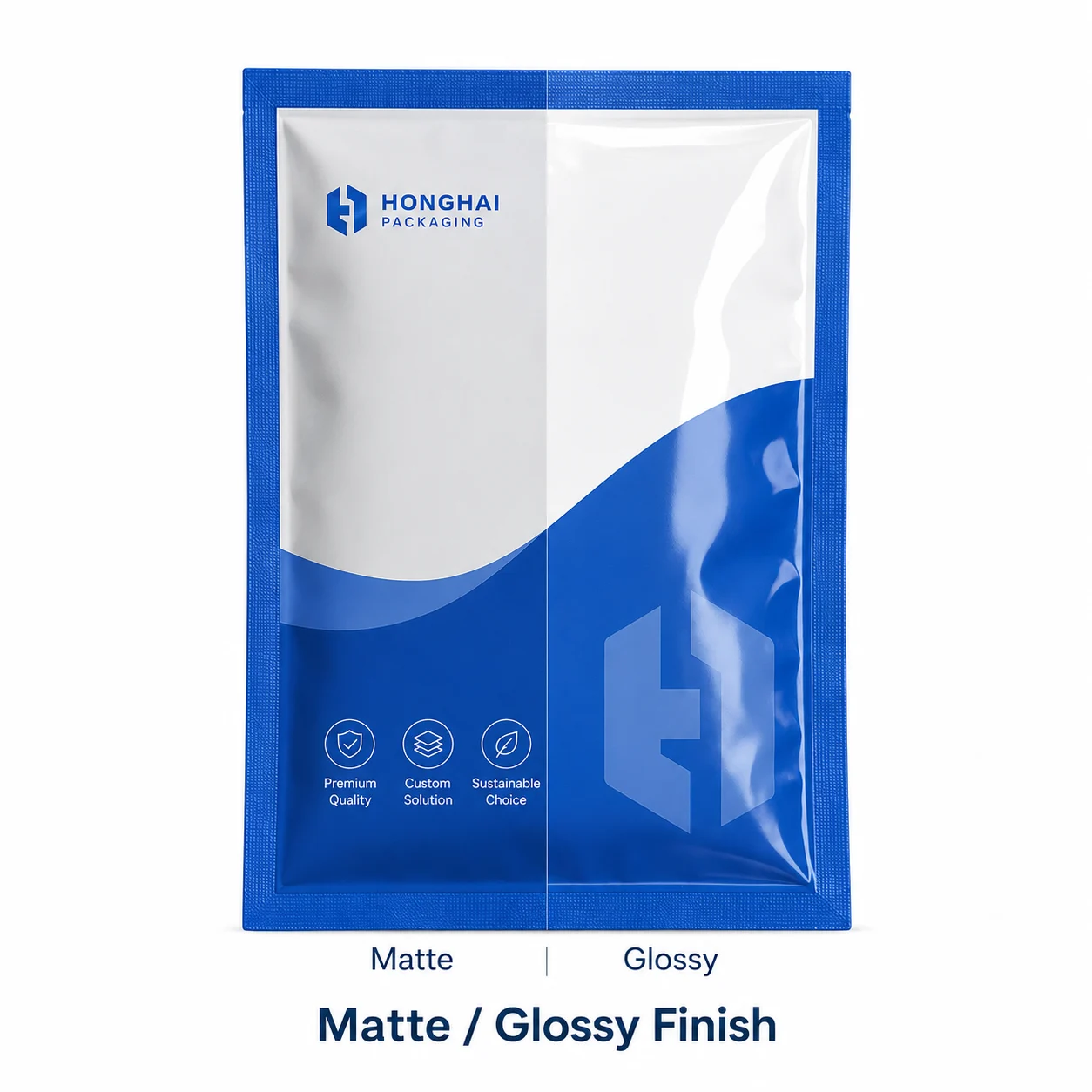 Matte and glossy finish options for custom three side seal bag packaging