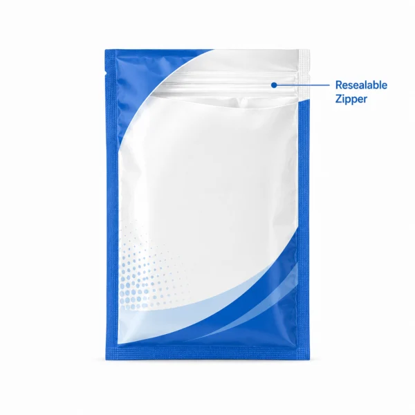 Resealable zipper option for custom three side seal bags for repeated opening and closing