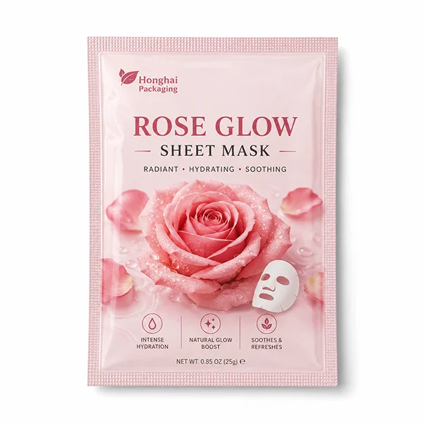 Custom three side seal bag for sheet mask packaging with soft beauty product design