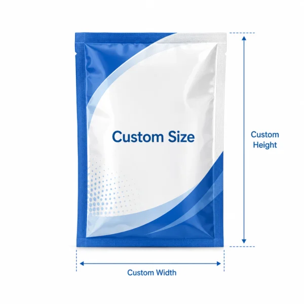 Custom size options for three side seal bags with adjustable width and height