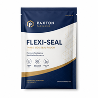 Custom three-side-seal pouch with tear notch and high-barrier printed structure.