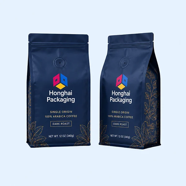 Custom valve coffee flat bottom pouches with one-way degassing valve and premium printing for coffee roasters