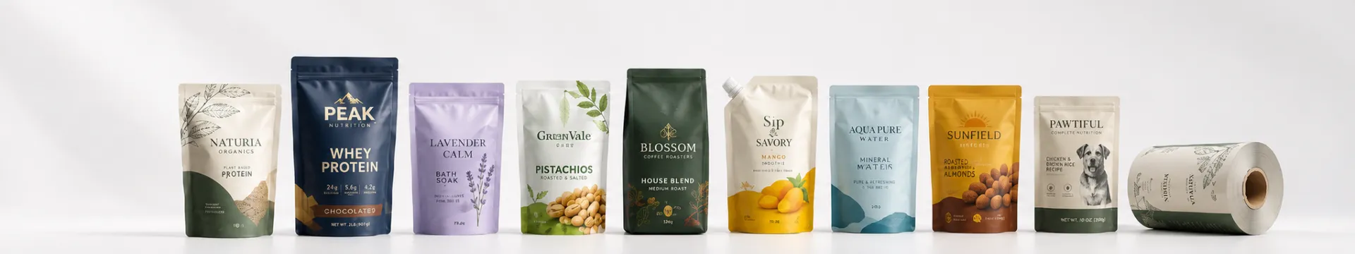 Custom flexible packaging products including stand up pouches, flat bottom bags, spout pouches and roll stock film for food, coffee and specialty packaging applications.