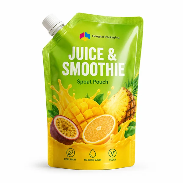 Custom juice and smoothie spout pouch with tropical fruit packaging design