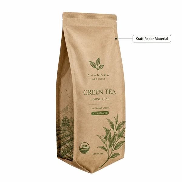 Kraft paper side gusset pouch with natural look for organic and eco-style packaging by Honghai Packaging.