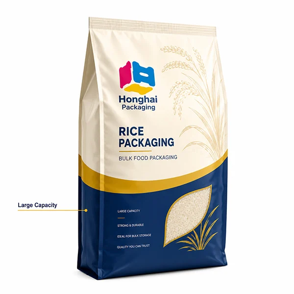 Large capacity side gusset pouch for bulk food, pet food, rice and dry goods packaging by Honghai Packaging.