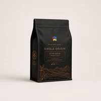Custom black flat bottom coffee bag with one-way valve and copper printing
