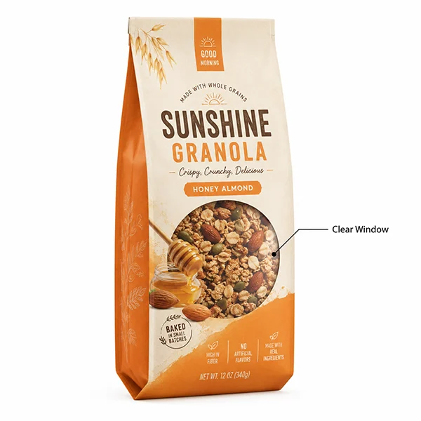 Side gusset pouch with clear window to show product visibility by Honghai Packaging.