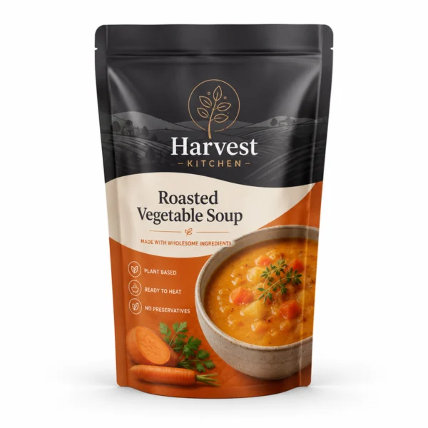 Custom printed stand up retort pouch with bottom gusset for soup, sauce and ready meal packaging