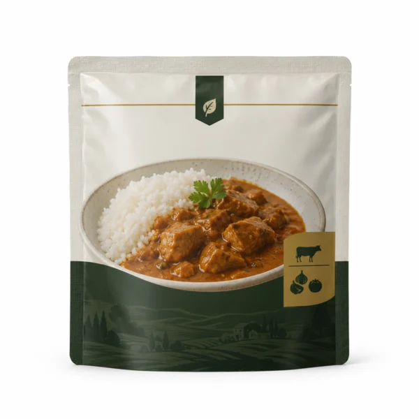 Custom three side seal retort pouch for curry rice, meat, seafood and shelf-stable ready meals